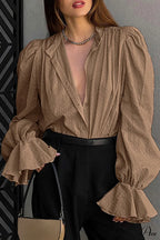 Elegant Neckline Mandarin - Flounce Blouse Solid 3 Color Options