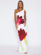 Elegant One Shoulder Backless Maxi Floral Dress