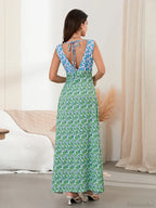 Elegant Patch Color Floral Flowy Backless V-neck Tank Beach Floral Dress