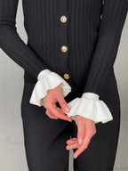 Elegant Patchwork Ruffle Long Sleeve Cardigan