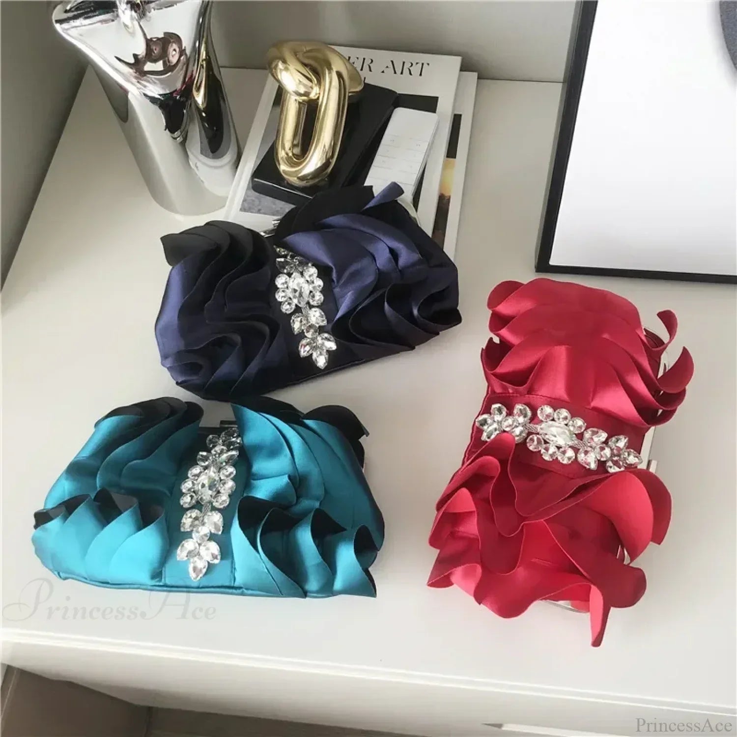 Elegant Red Evening Rhinestone Clutch Wristlet