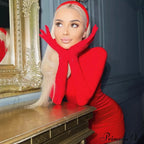 Elegant Red Long Sleeve Gloves Bodycon Dresses
