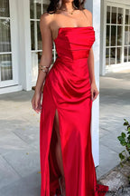 Elegant Ruched Side Slit Party Dress