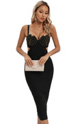 Elegant Seashells Sweetheart Cutout Bandage Sleeveless Midi Dress - Black