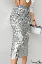 Elegant Sequin High-Waist Bodycon Midi Skirt