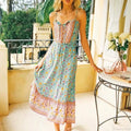 Elegant Sleeveless Floral Rayon Cotton Midi Boho Dress