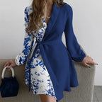 Elegant Slim Floral Polo Neck Women's Dress