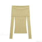 Elegant Slim Green Off-Shoulder Long Sleeve Female Chic Sweater