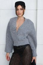 Elegant Solid 3D Floral Trim Cardigan Sweater