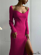 Elegant Solid Bodycon Long Sleeve Sweater Dress