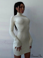Elegant Solid Bodycon Long Sleeve Sweater Dress