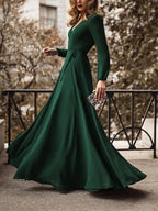 Elegant Solid V neck Lace up Dress
