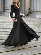 Elegant Solid V neck Lace up Dress