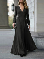 Elegant Solid V neck Lace up Dress