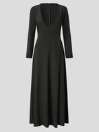 Elegant Solid V neck Lace up Dress