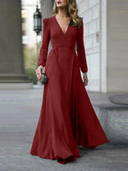 Elegant Solid V neck Lace up Dress