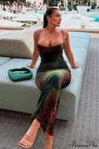 Elegant Spaghetti Strap Cleavage Boho Dress
