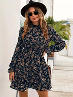 Elegant Spring Autumn Floral Print A-line Floral Dress