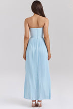 Elegant Sweetheart Strapless Bustier Drop Waist Pleated Evening Maxi Dress