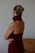 Elegant V-Neck Cable Knit Top Tank Pants Three Piece Set