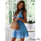 Elegant V-neck Light Raindrop Print Mini Dress