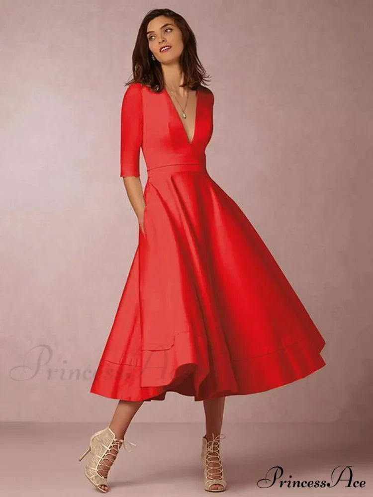 Elegant White V-neck Evening Dress