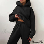 Elegant with Long Sweatshirt Women's Set and Hoodie Lace-Up Warm Pant Solid Detail