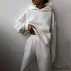 Elegant with Long Sweatshirt Women's Set and Hoodie Lace-Up Warm Pant Solid Detail