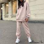 Elegant with Long Sweatshirt Women's Set and Hoodie Lace-Up Warm Pant Solid Detail