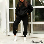 Elegant with Long Sweatshirt Women's Set and Hoodie Lace-Up Warm Pant Solid Detail