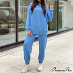 Elegant with Long Sweatshirt Women's Set and Hoodie Lace-Up Warm Pant Solid Detail