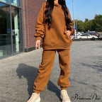 Elegant with Long Sweatshirt Women's Set and Hoodie Lace-Up Warm Pant Solid Detail