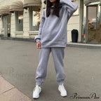 Elegant with Long Sweatshirt Women's Set and Hoodie Lace-Up Warm Pant Solid Detail