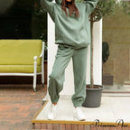 Elegant with Long Sweatshirt Women's Set and Hoodie Lace-Up Warm Pant Solid Detail