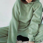 Elegant with Long Sweatshirt Women's Set and Hoodie Lace-Up Warm Pant Solid Detail