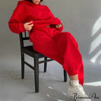 Elegant with Long Sweatshirt Women's Set and Hoodie Lace-Up Warm Pant Solid Detail