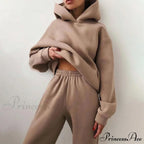 Elegant with Long Sweatshirt Women's Set and Hoodie Lace-Up Warm Pant Solid Detail