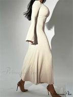 Elegant Women Ribbed   Sleeve Square Neck Solid Slim Fit Fall Party Vestido Streetwear