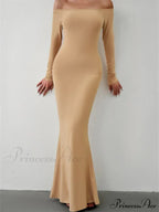 Elegant Women Sleeve Trumpet Solid Slash Neck Off-Shoulder Party Beach Cocktail Club Streetwear