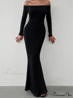 Elegant Women Sleeve Trumpet Solid Slash Neck Off-Shoulder Party Beach Cocktail Club Streetwear