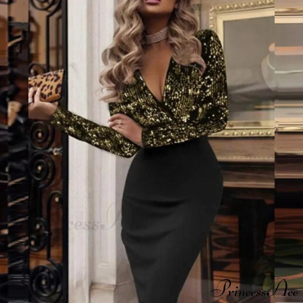 Elegant Wrap V Neck Skinny Club Party Dress