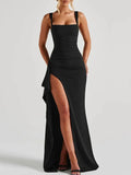 Elena Draped Slit Maxi Dress