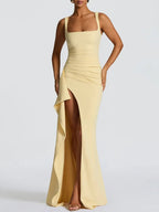 Elena Draped Slit Maxi Dress