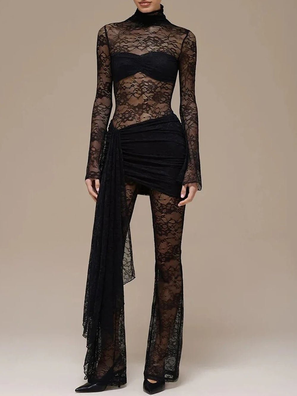 Elena Lace Sheer Draped Jumpsuit