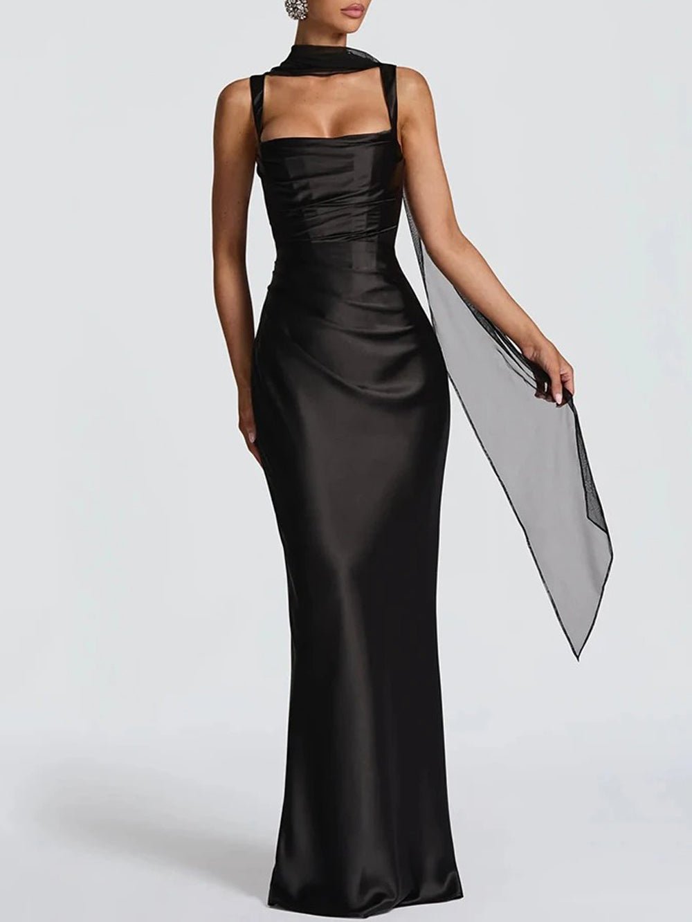 Elena Ruched Square-Neck Maxi Dress