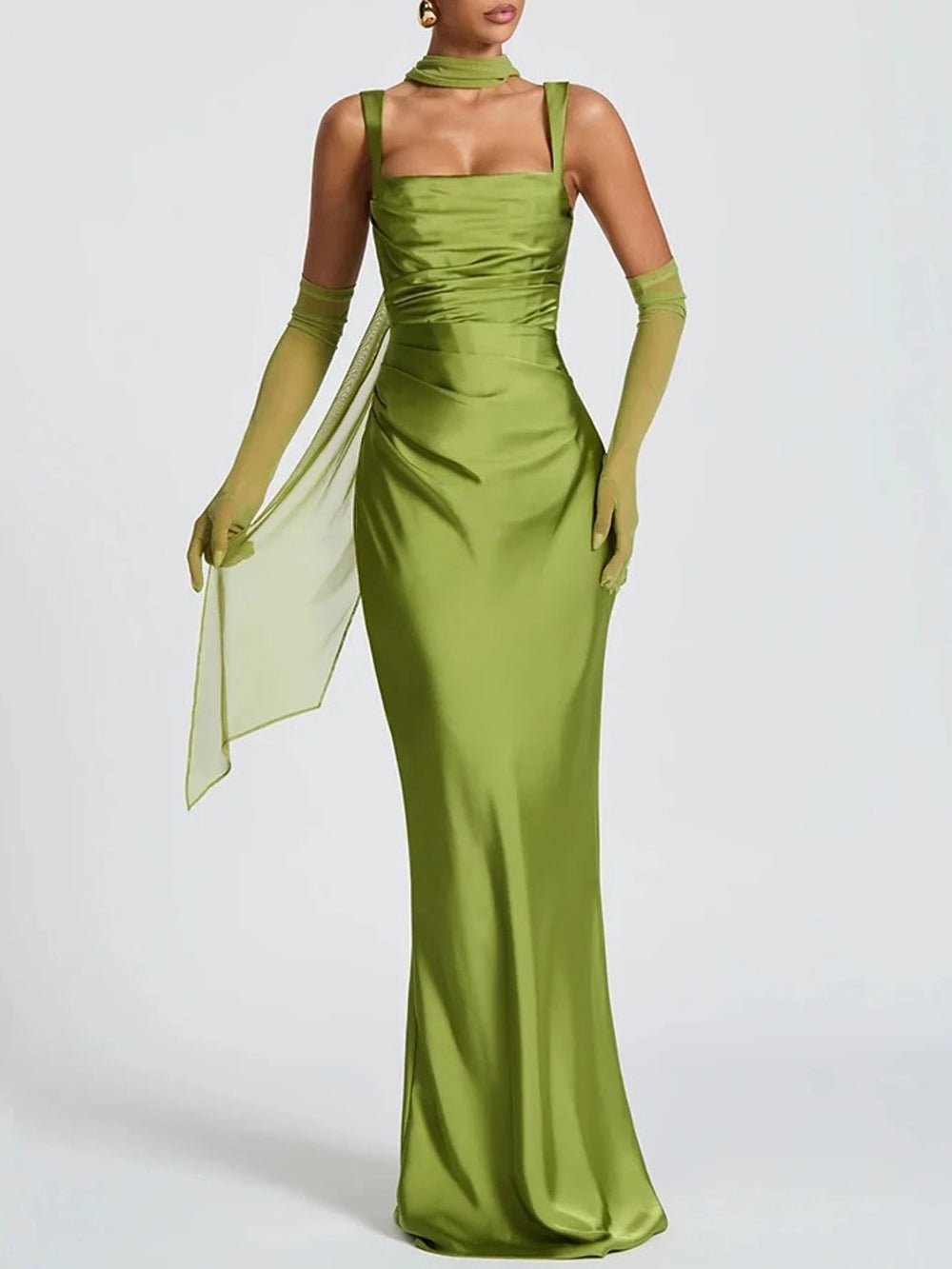 Elena Ruched Square-Neck Maxi Dress
