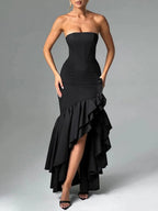 Eliza Strapless Split Ruffle Maxi Dress
