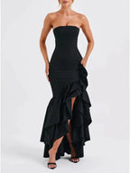 Eliza Strapless Split Ruffle Maxi Dress