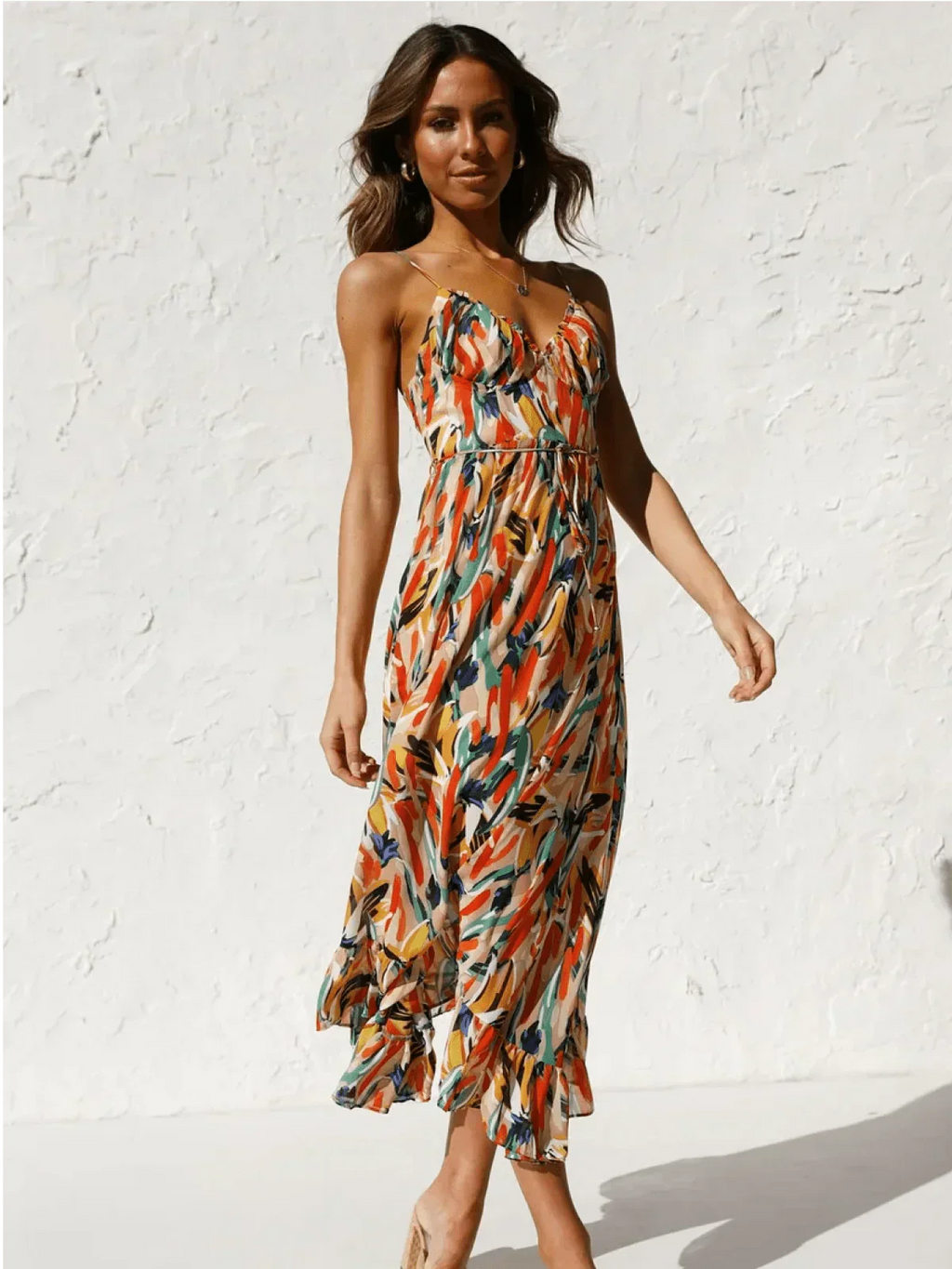 Lorena Statement Premium Chiffon Midi Dress Elevated Occasion Wear