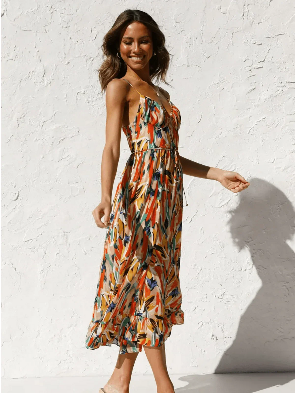 Lorena Statement Premium Chiffon Midi Dress Elevated Occasion Wear